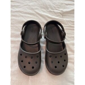 CROCS Mary Jane Clog Double Strap Womens Size 5 Karin Brown Rubber Shoes Sandals